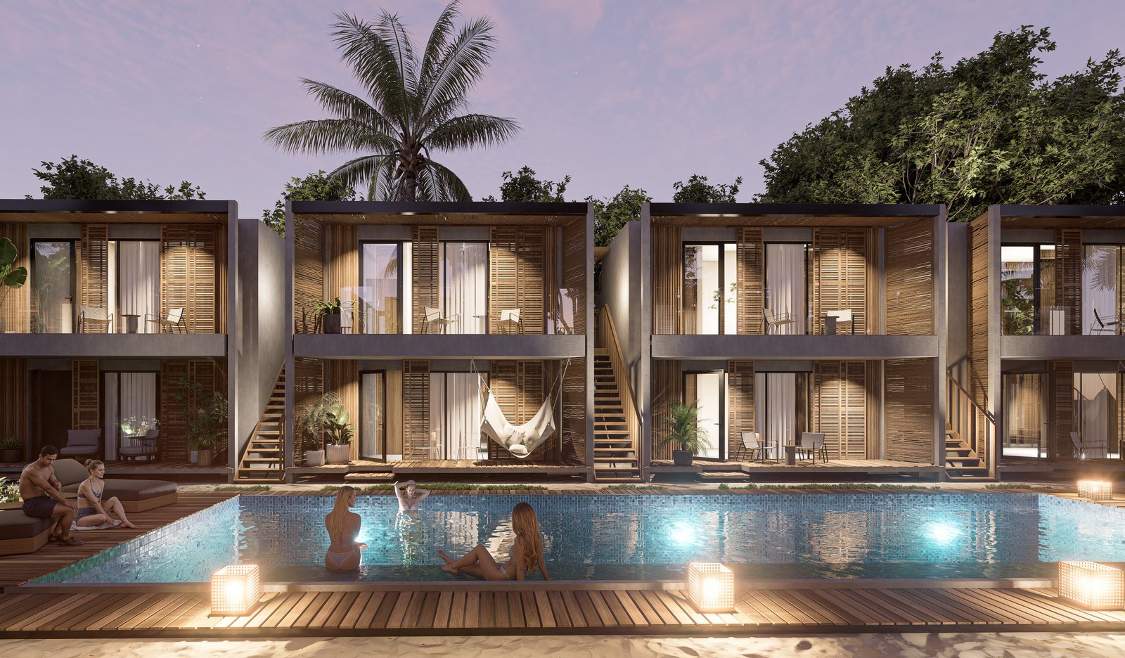 Suite tipo glamping al atardecer
