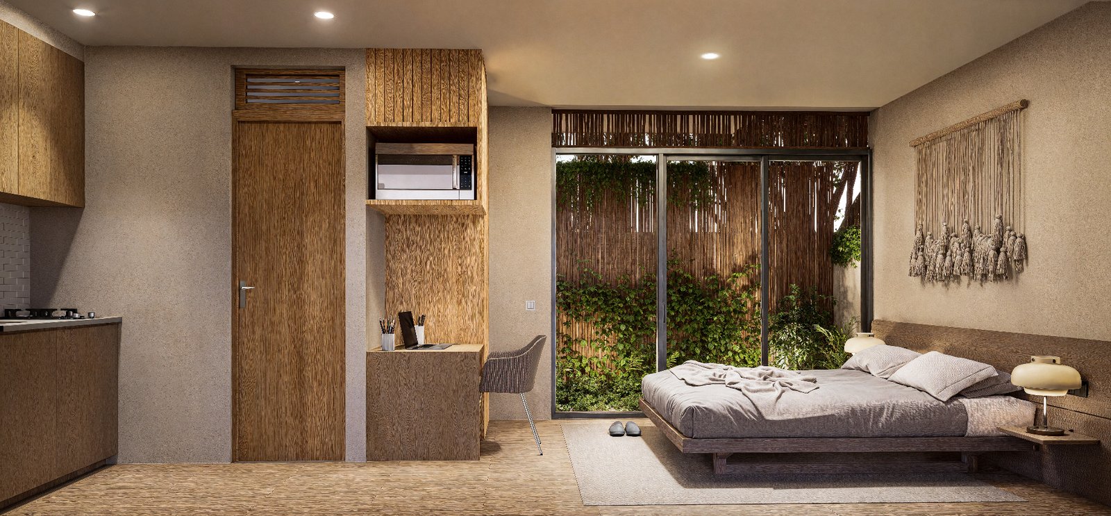 Suite tipo glamping al atardecer
