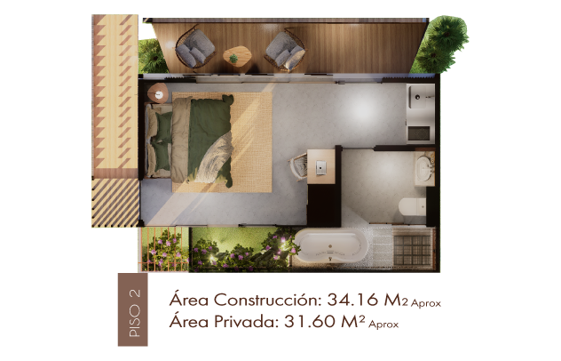 Detalle interior de la suite tipo glamping